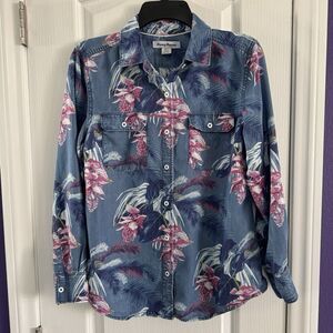 Tommy Bahama Floral Hawaiian Tencel Long Sleeve Button Shirt Women's Size Small